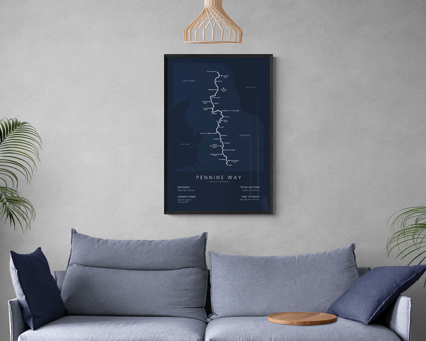 Pennine Way (Edale to Kirk Yetholm, Scotland) track art print in minimal room decor