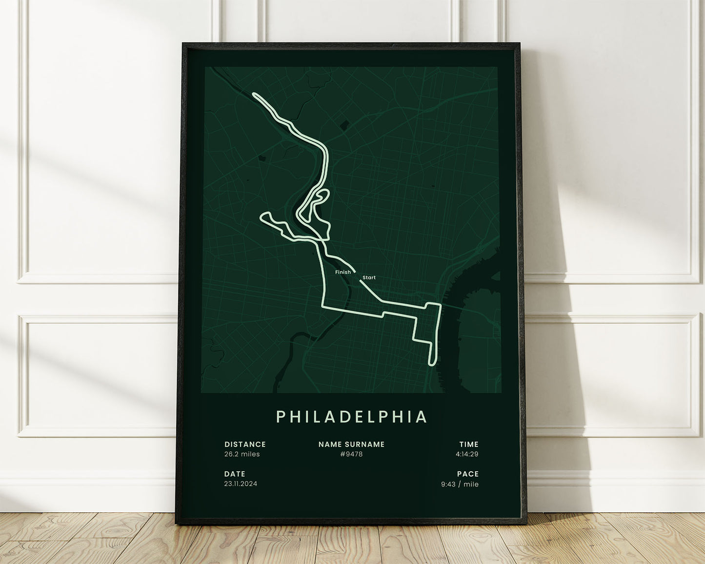 Philadelphia Marathon (Pennsylvania) Runner Print with Green Background