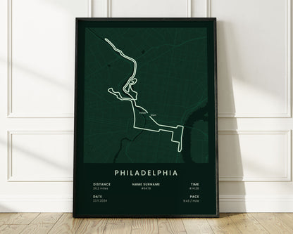 Philadelphia Marathon (Pennsylvania) Runner Print with Green Background