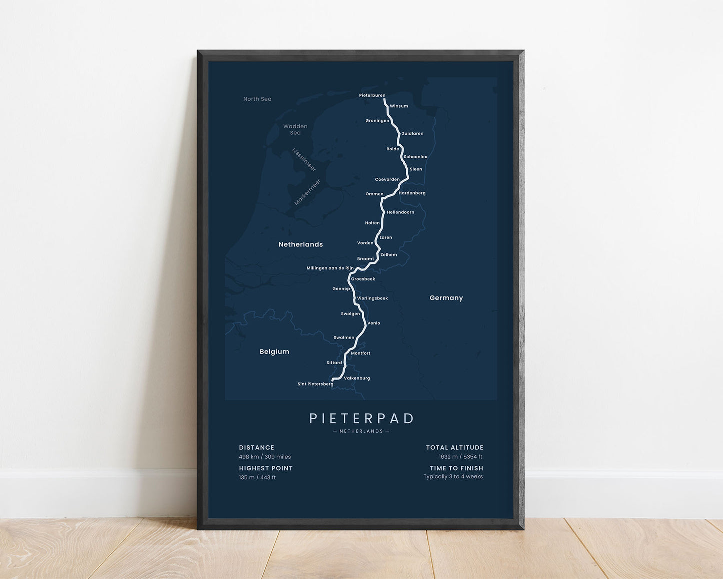 Pieter Path (the Netherlands) trail wall art with blue background