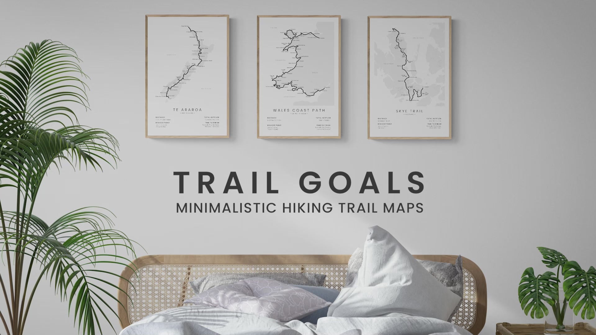 Load video: Trailgoals minimalistic hiking trail map posters