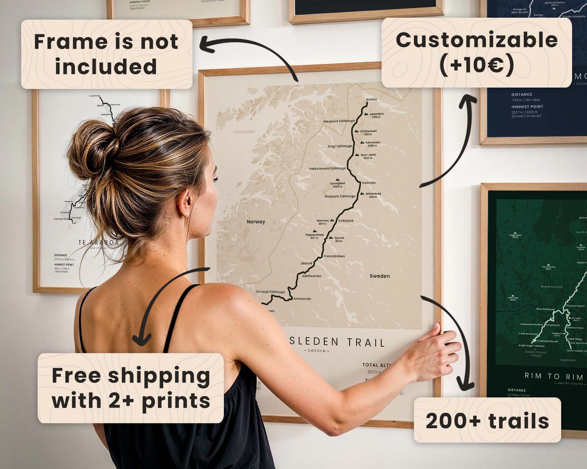 Trail Goals Minimalistic Hiking Trail Posters Product Features