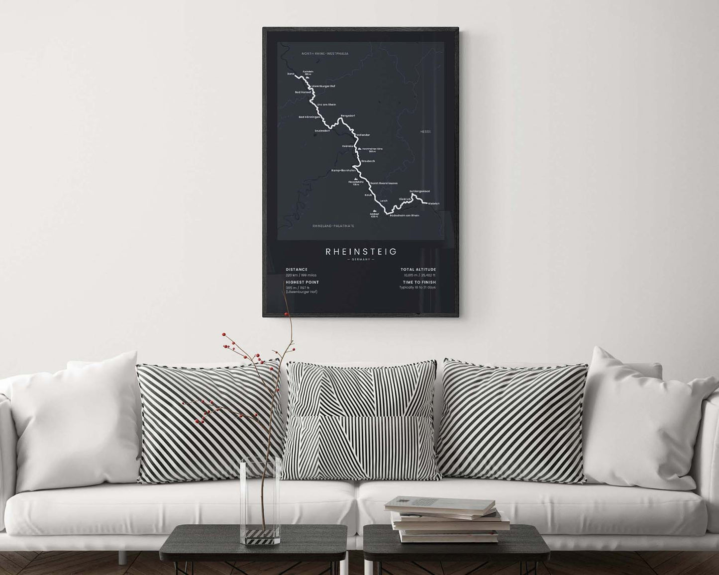 Rheinsteig Trail (North Rhine-Westphalia) hike poster in minimal room decor