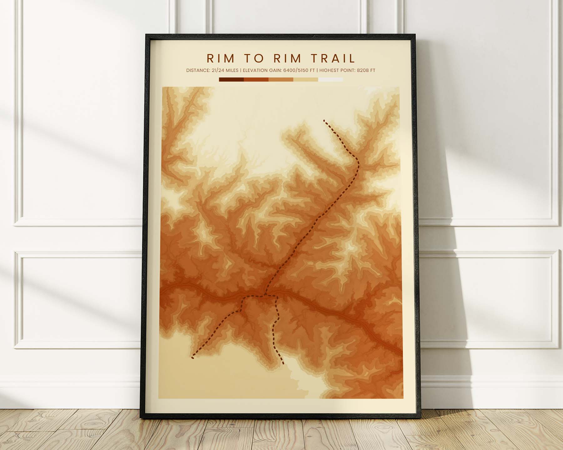 Rim to Rim R2R Grand Canyon Hike - Rim To Rim Trail Map Print Poster Hiking Wall Art 1800 1440 Orange