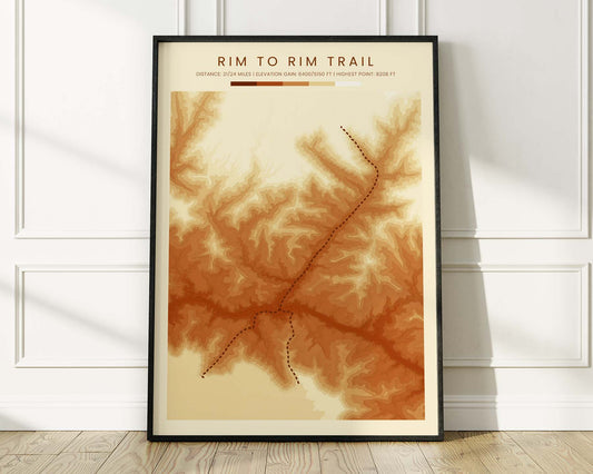 R2R (North Kaibab to South Kaibab) Trek Print with Vintage Orange Background