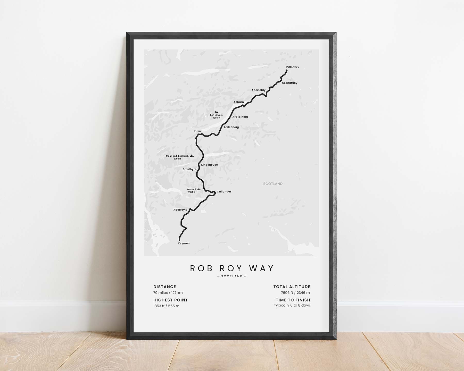 Rob Roy Way (Scotland) Trek Map Art with White Background