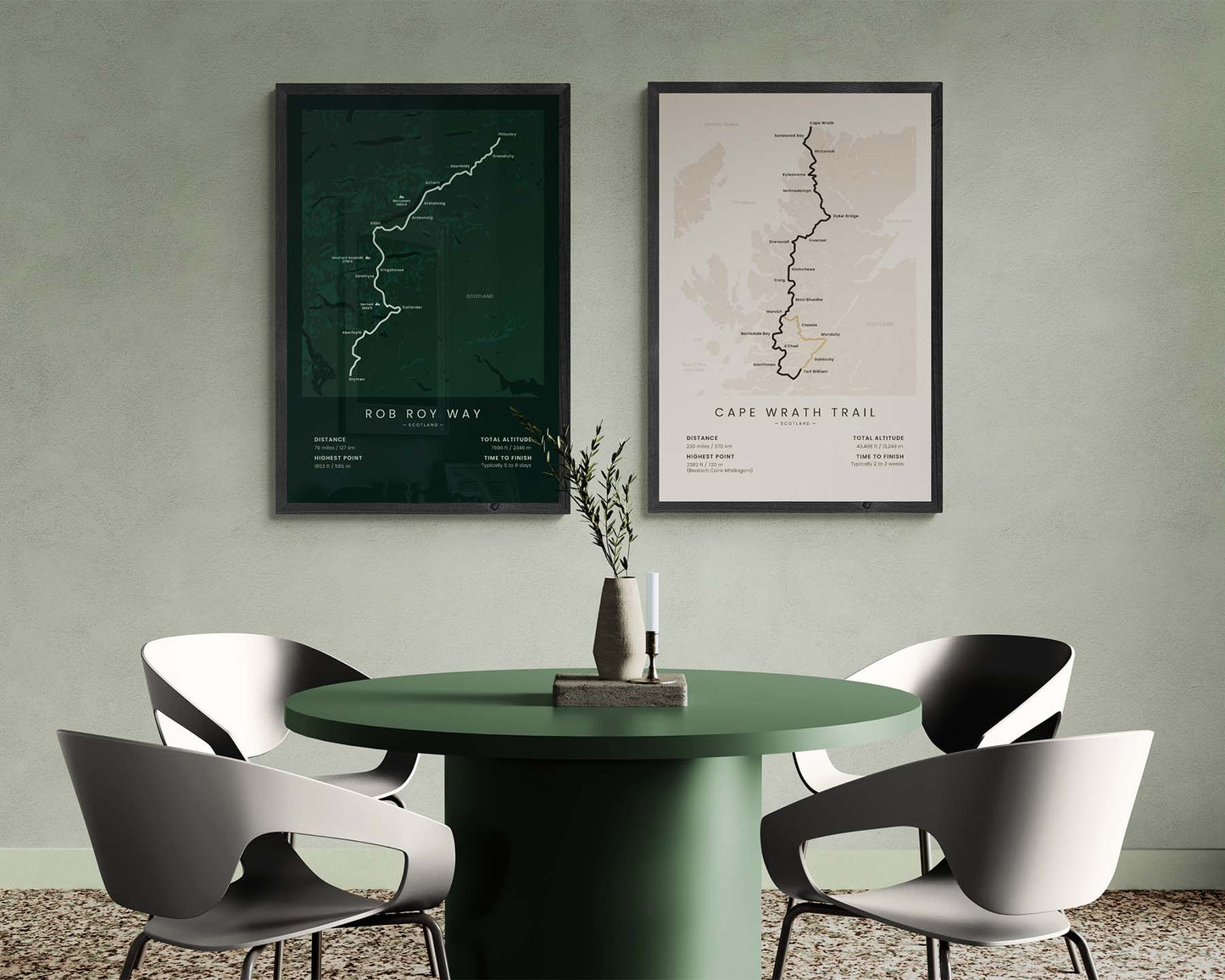 Rob Roy Way (Drymen to Pitlochry) Trail Map Art in Minimal Room Decor