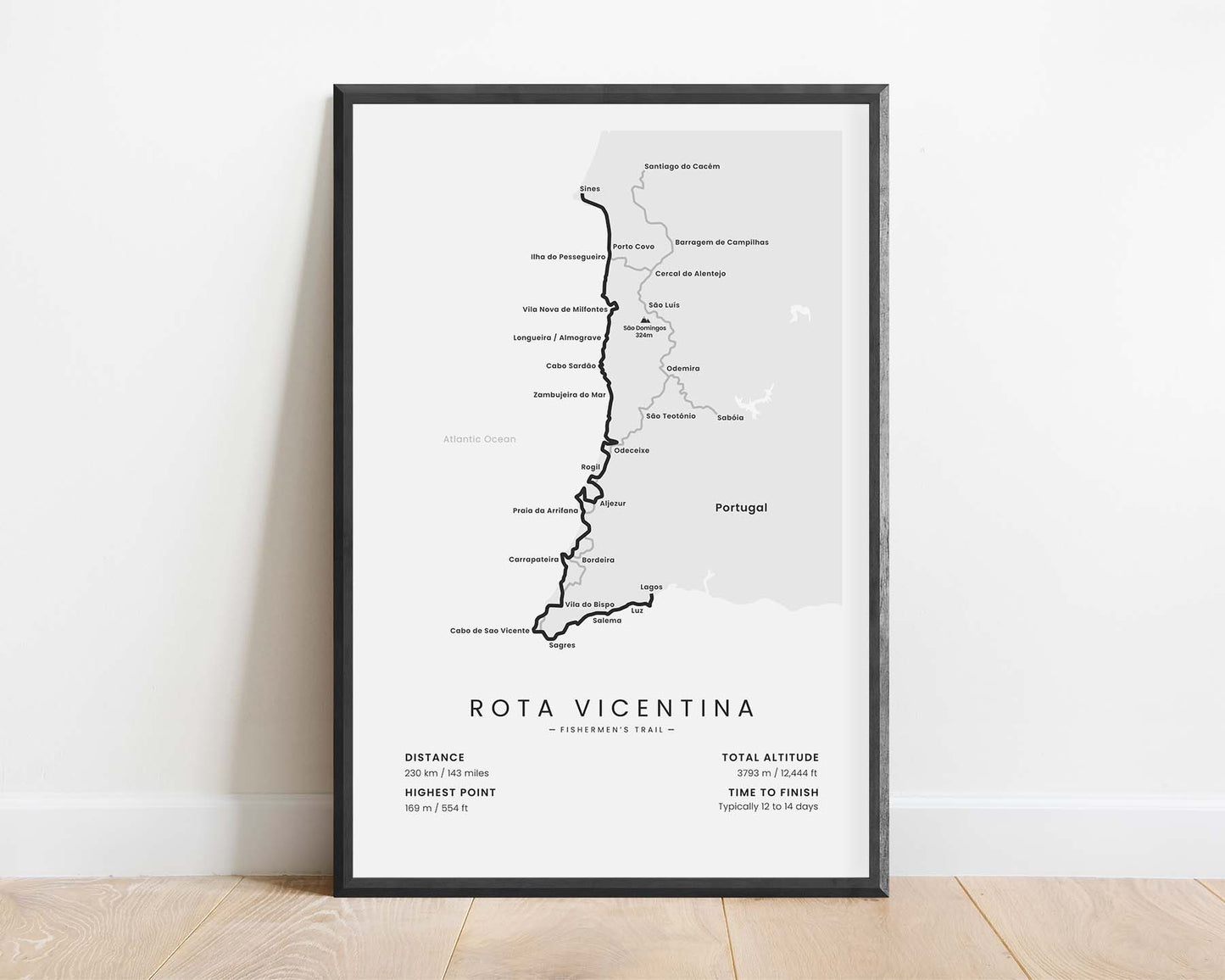 Rota Vicentina Fishermen's Trail (Porto Covo to Lagos) Thru Hike Poster with White Background