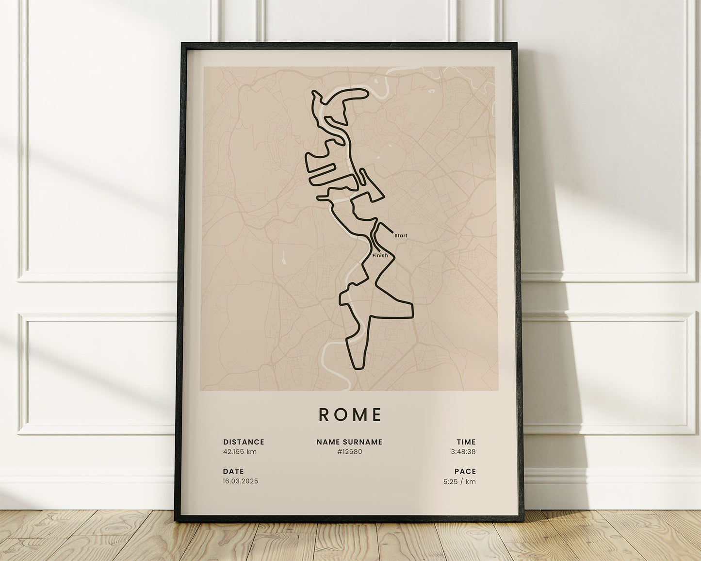Rome Marathon (Italy) Running Map Art with Beige Background