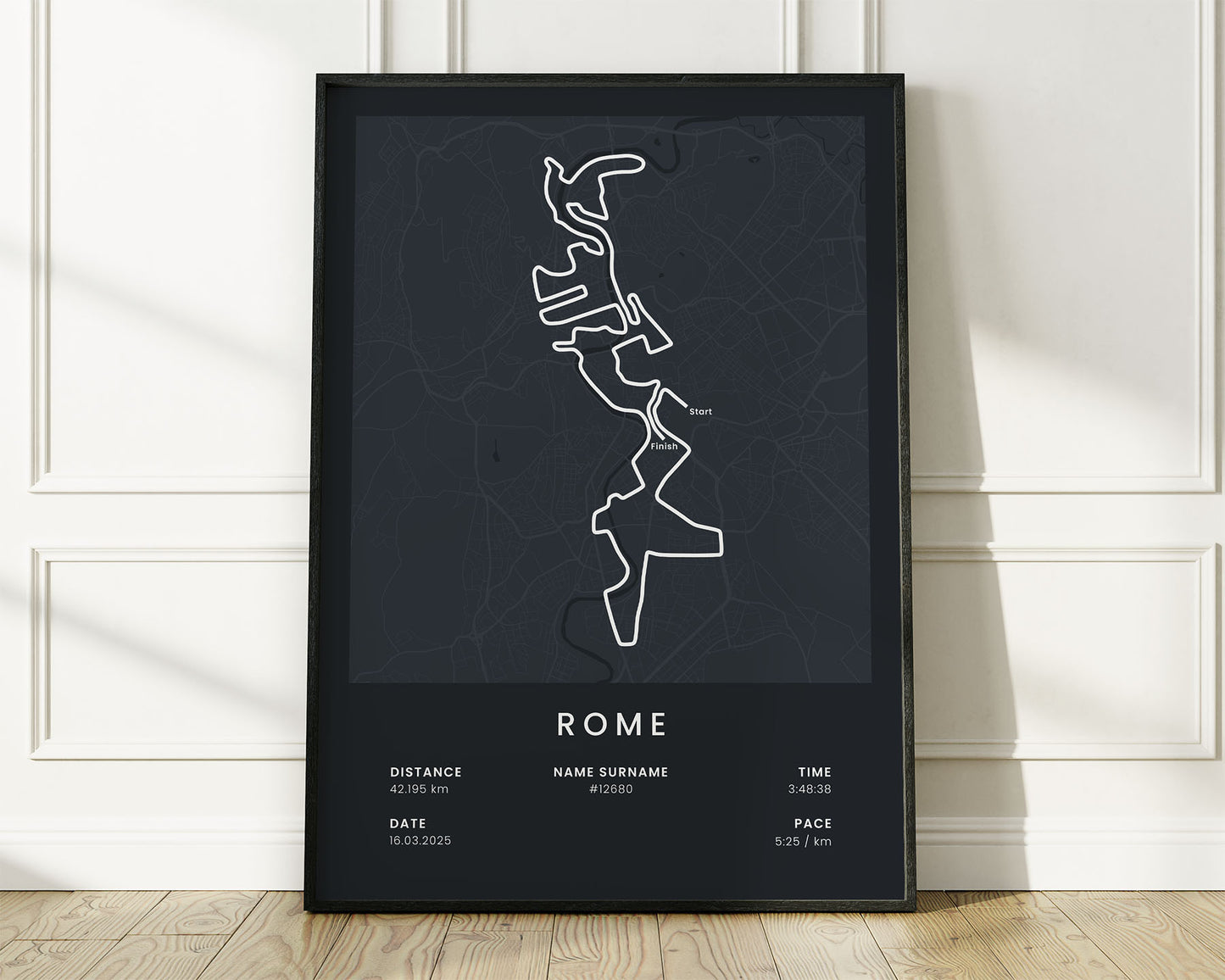 Rome Marathon (Roman Forum) Road Race Poster with Black Background