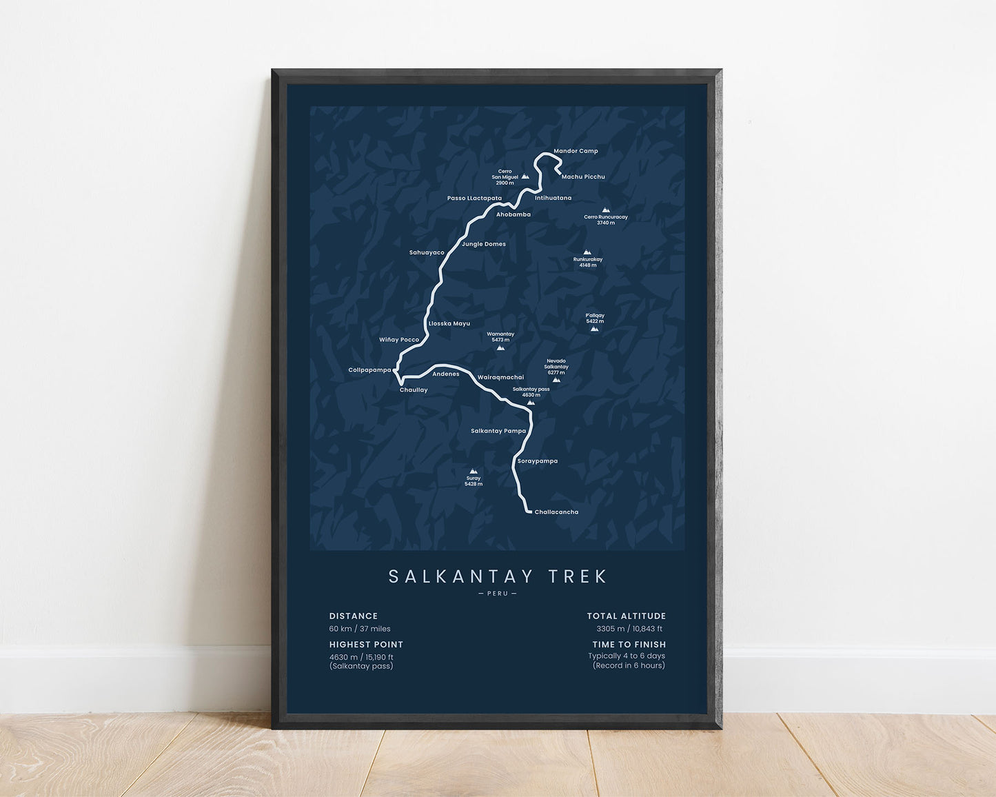 Salkantay Trek (South America) track poster with blue background