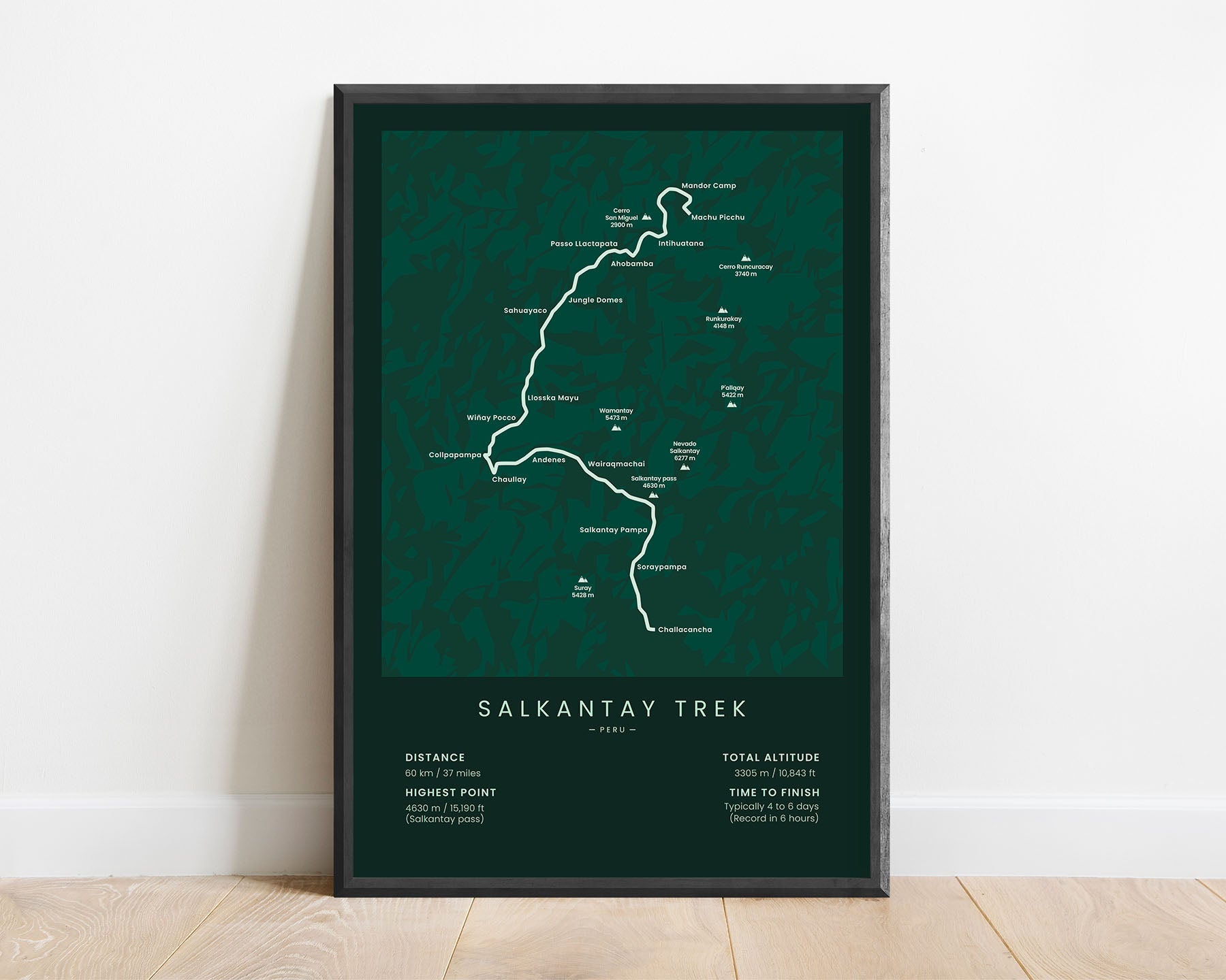 Salkantay Trek (Peru) trek map art with green background
