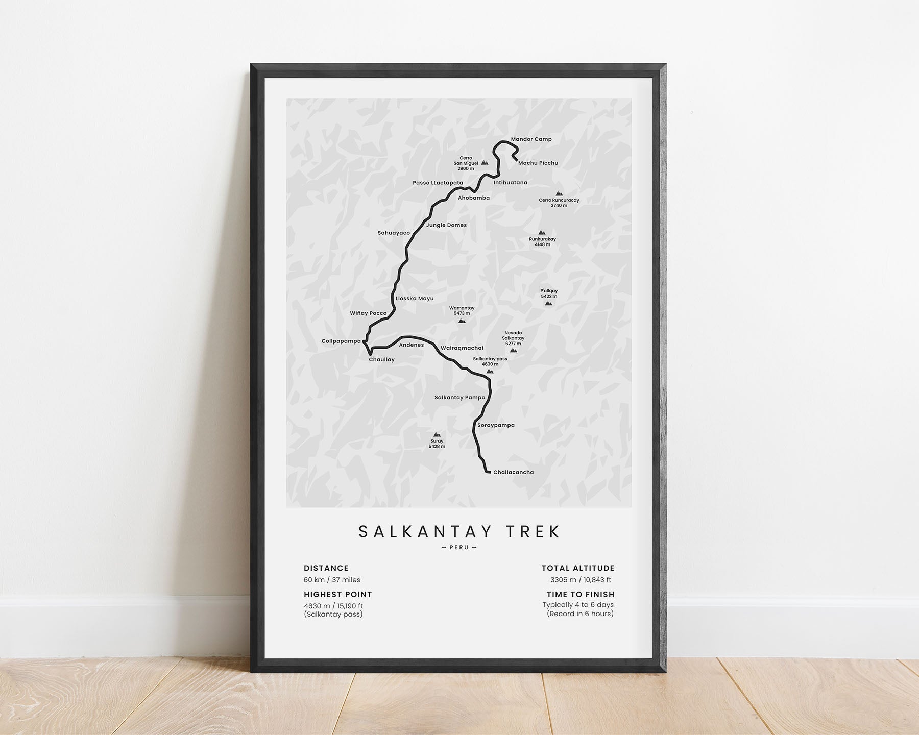 Salkantay Trek (Peru) route wall map art with white background