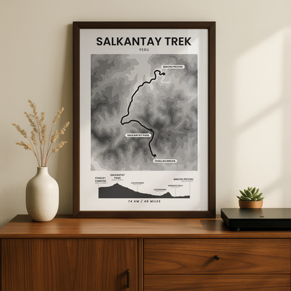 Salkantay Trek To Machu Picchu (South America) Elevation Map Map Art with Black Background