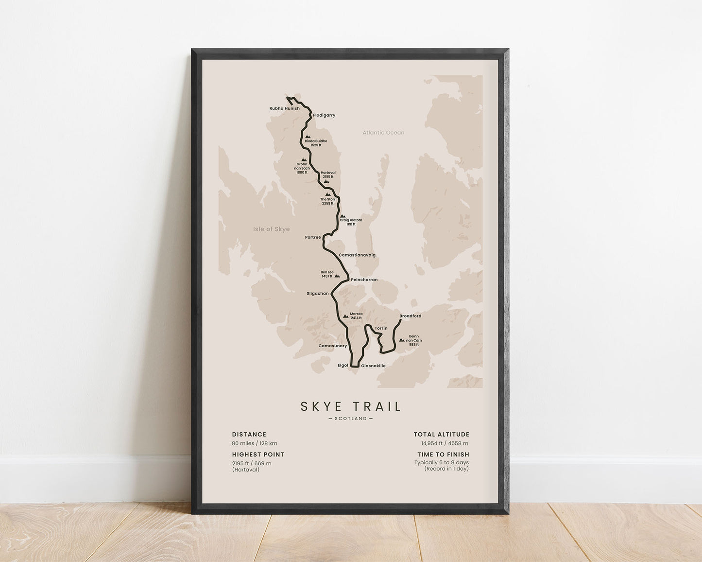 Isle of Skye (United Kingdom) hiking trail wall art with beige background