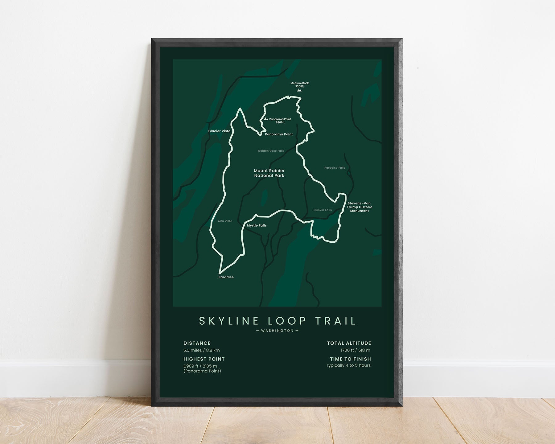 Skyline Loop Trail (United States) Hike Wall Art with Green Background