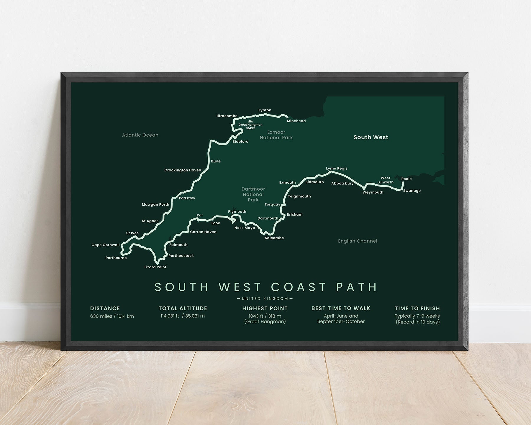 Sw Post Map South West Coast Path Poster