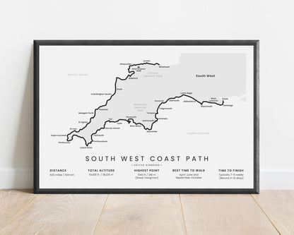 South West Coast Path hike poster with white background (United Kingdom)