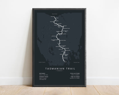Tasmanian Trail (Devonport to Dover) Wall Map Print with Black Background