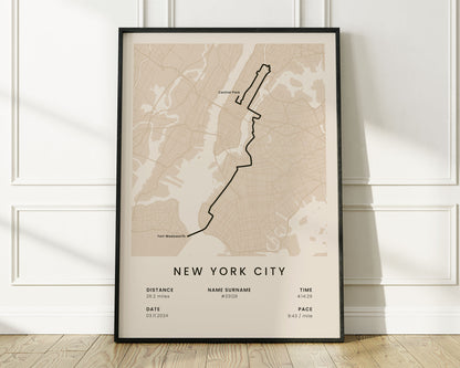 New York City Marathon (Abbott World Marathon Majors) Running Map Art with Beige Background
