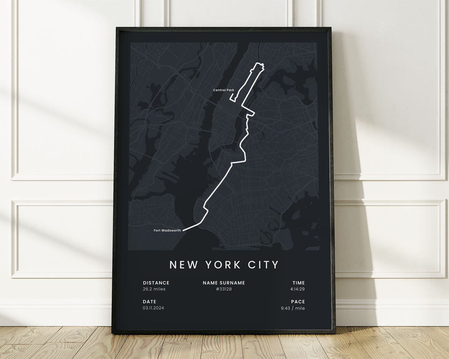 New York City Marathon (Queens) Road Race Poster with Black Background