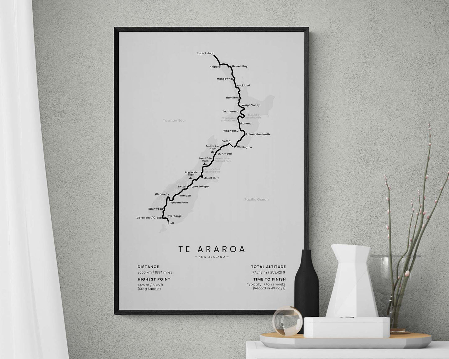 The Long Pathway (Cape Reinga to Bluff) Route Wall Art in Minimal Room Decor