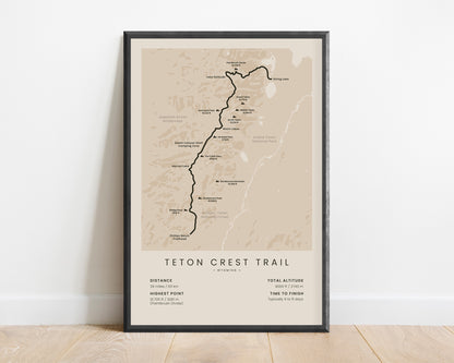 Teton Crest Trail (Wyoming) Hike Print with Beige Background
