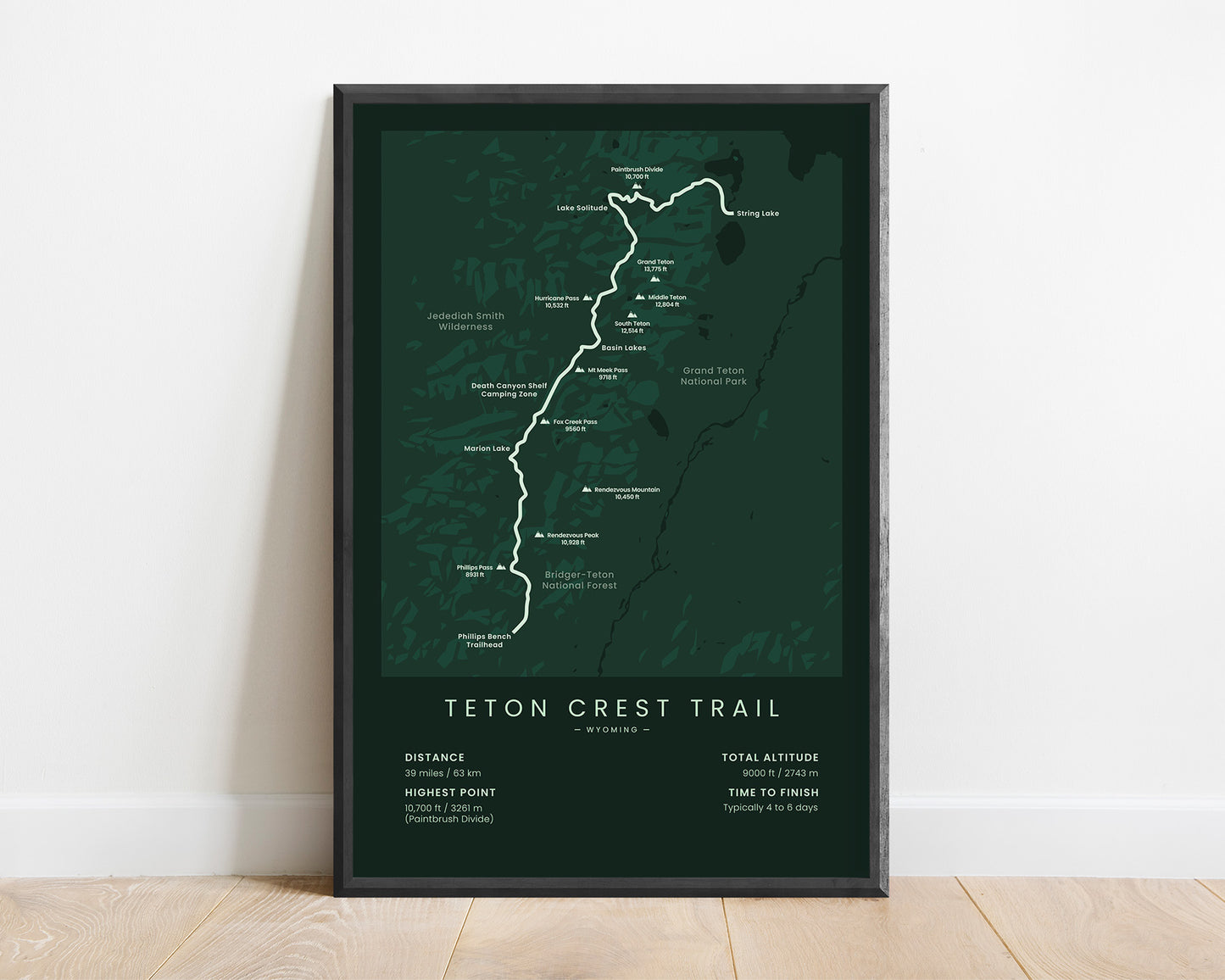 Teton Crest Trail (Wyoming) Thru-Hike Poster with Green Background