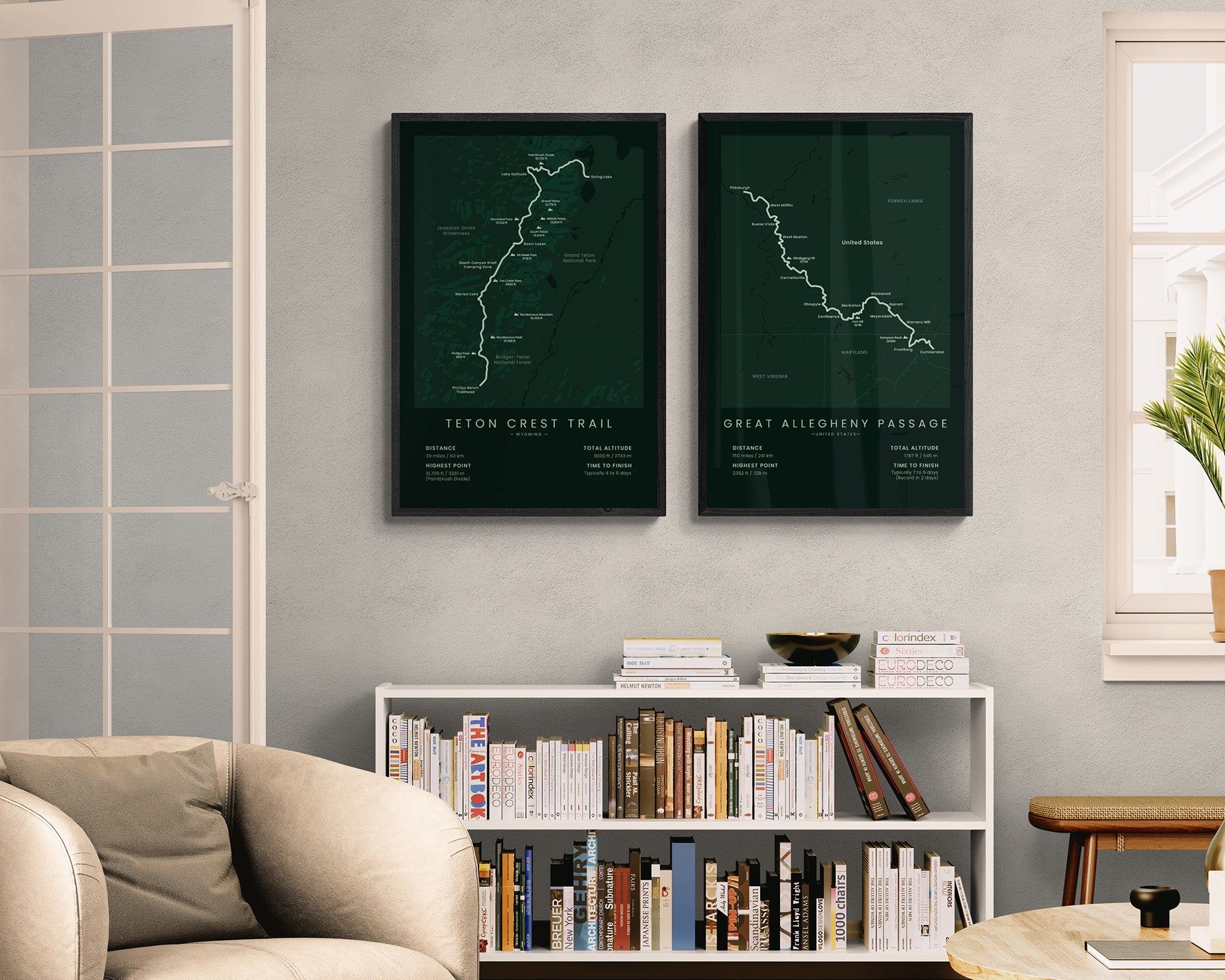 Teton Crest Trail (Grand Teton National Park) Route Wall Art in Minimal Room Decor