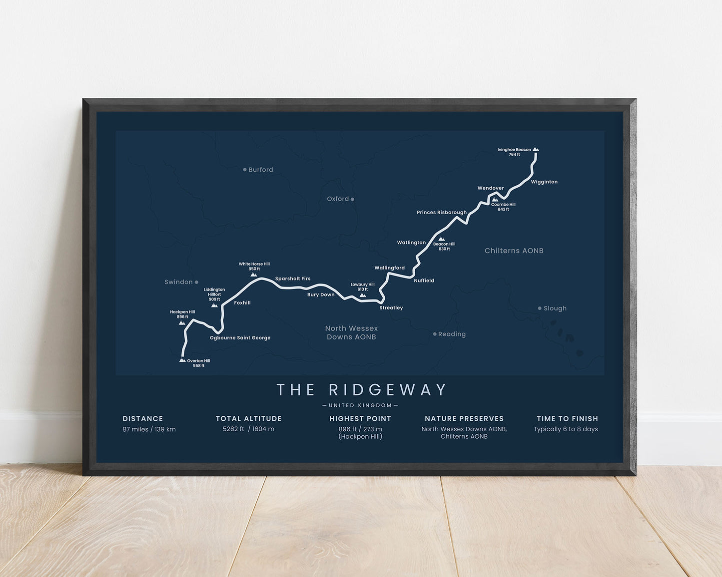The Ridgeway (United Kingdom) Track Print with blue background