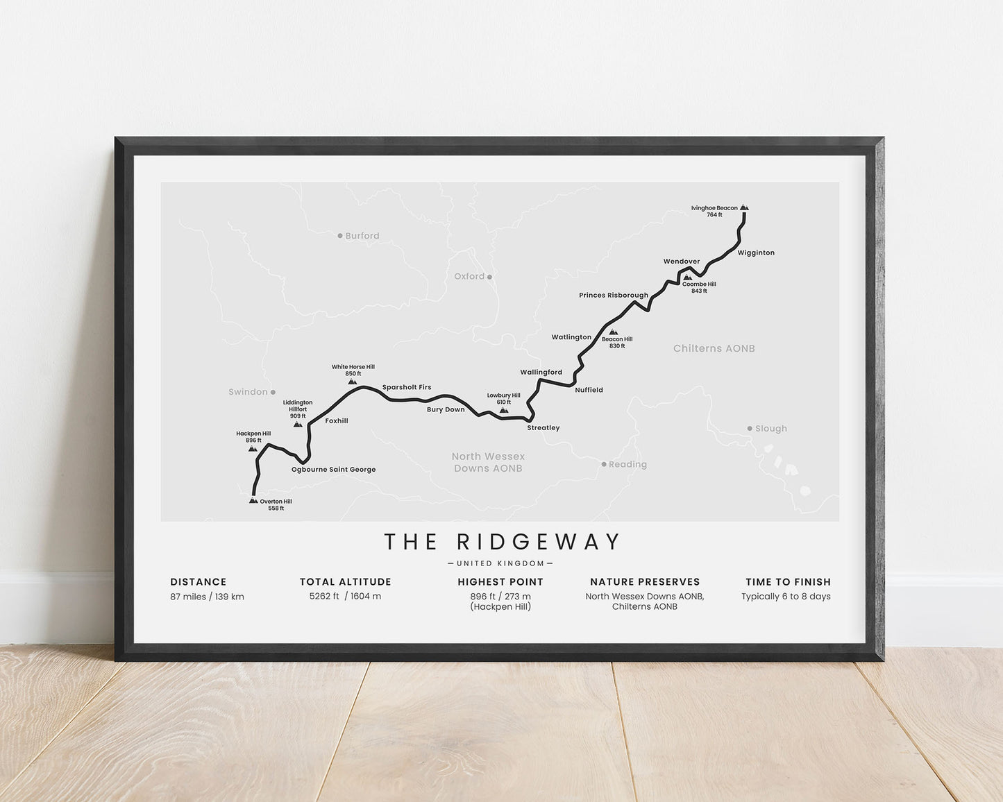 The Ridgeway National Trail (England) Thru Hike Poster with white background