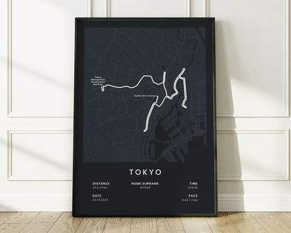 Tokyo Marathon (Shinjuku) Road Race Poster with Black Background