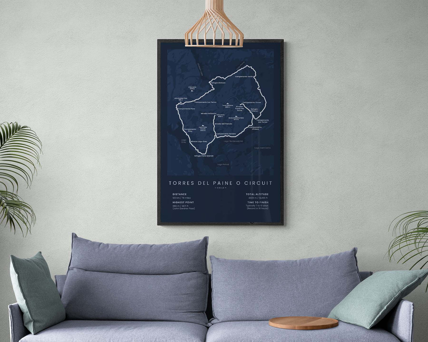Patagonia O Circuit (Andes) path poster in minimal room decor