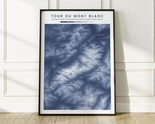 Tour du Mont Blanc (Europe) Trail Hiking Gift with Minimal Blue Background