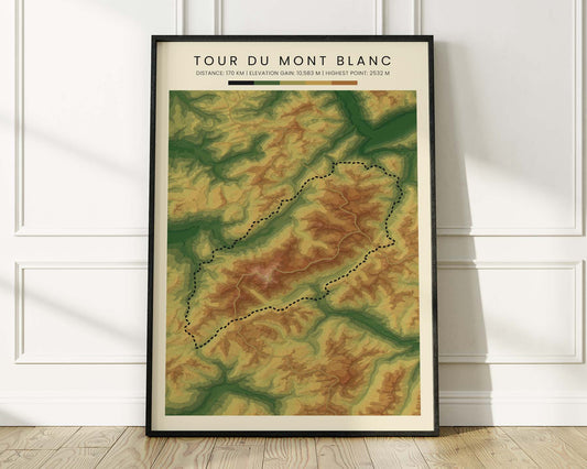Tour du Mont Blanc (Italy) Thru Hike Wall Art with Realistic Green Background