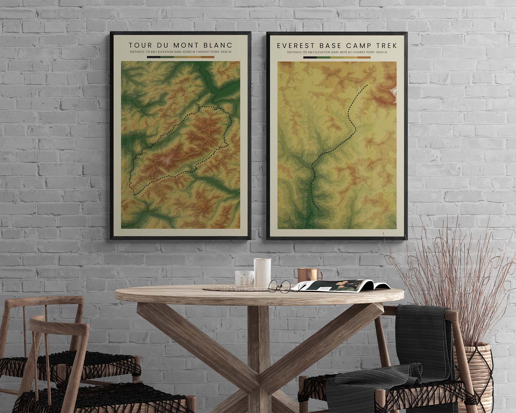 Ultra Tour du Mont Blanc (Alps) Route Poster with Contour Map in Modern Room Decor