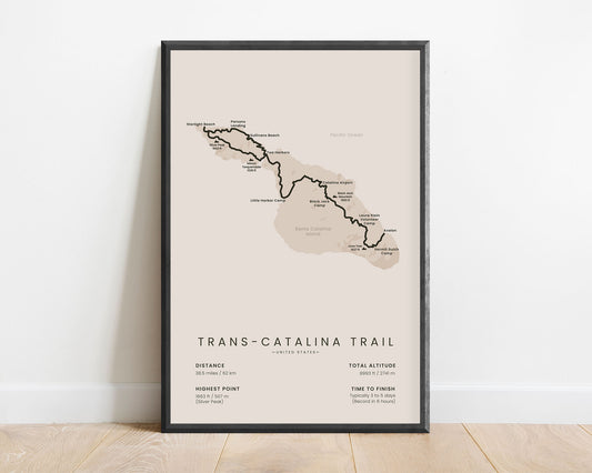 TCT (United States) hike wall map with beige background