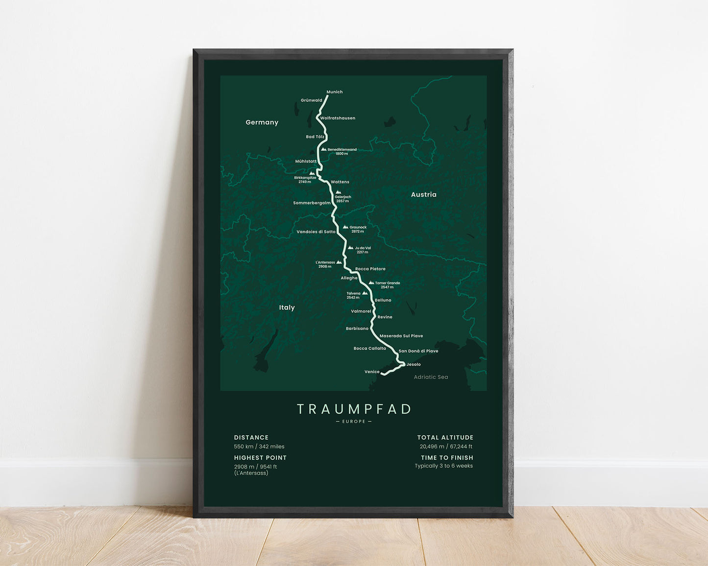 The Dream Path (Germany) trek wall map with green background
