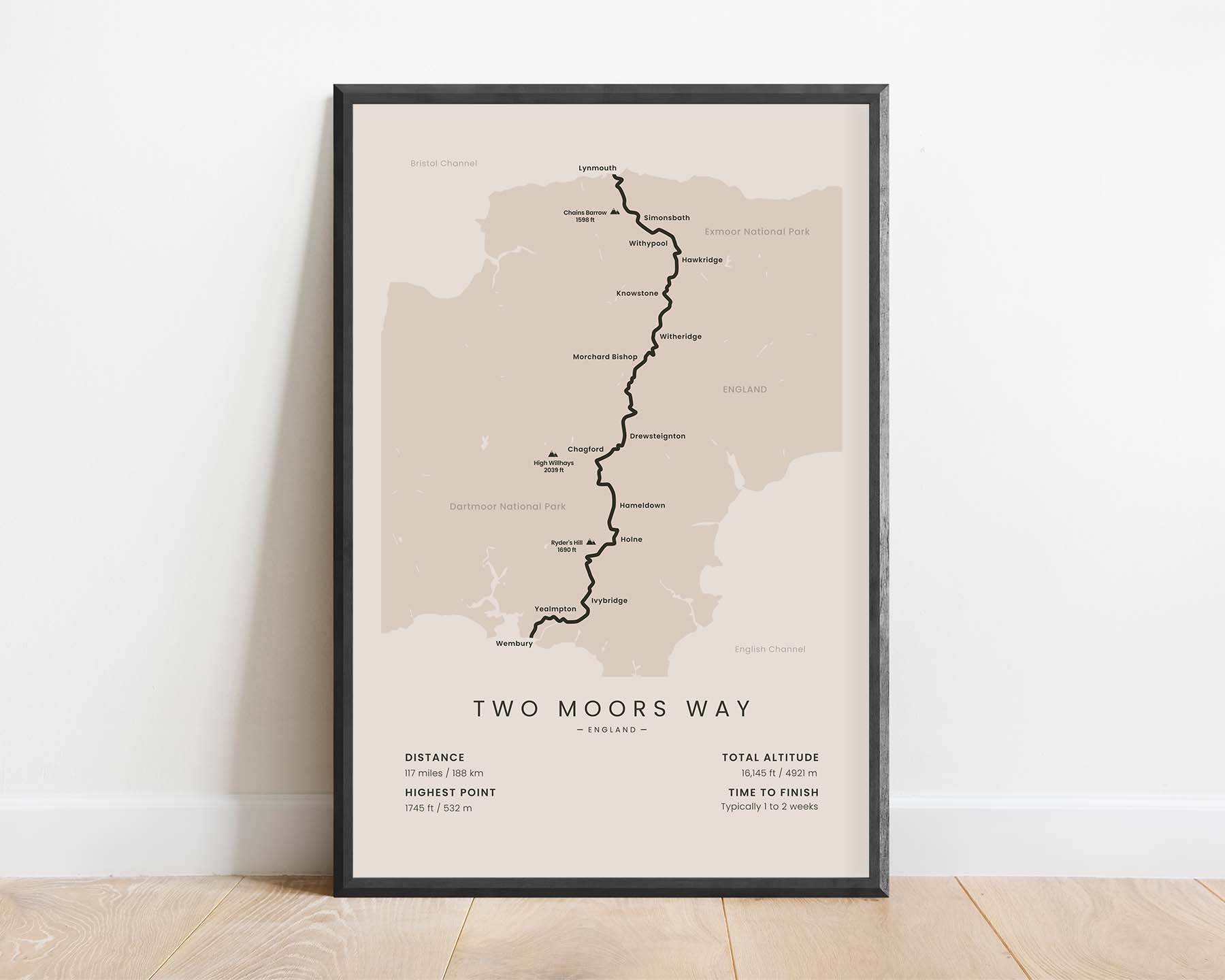 Devon Coast to Coast Trail (South West England) Hike Wall Art with Beige Background