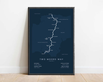 Devon Coast to Coast Trail (Wembury to Lynmouth) Path Poster with Blue Background