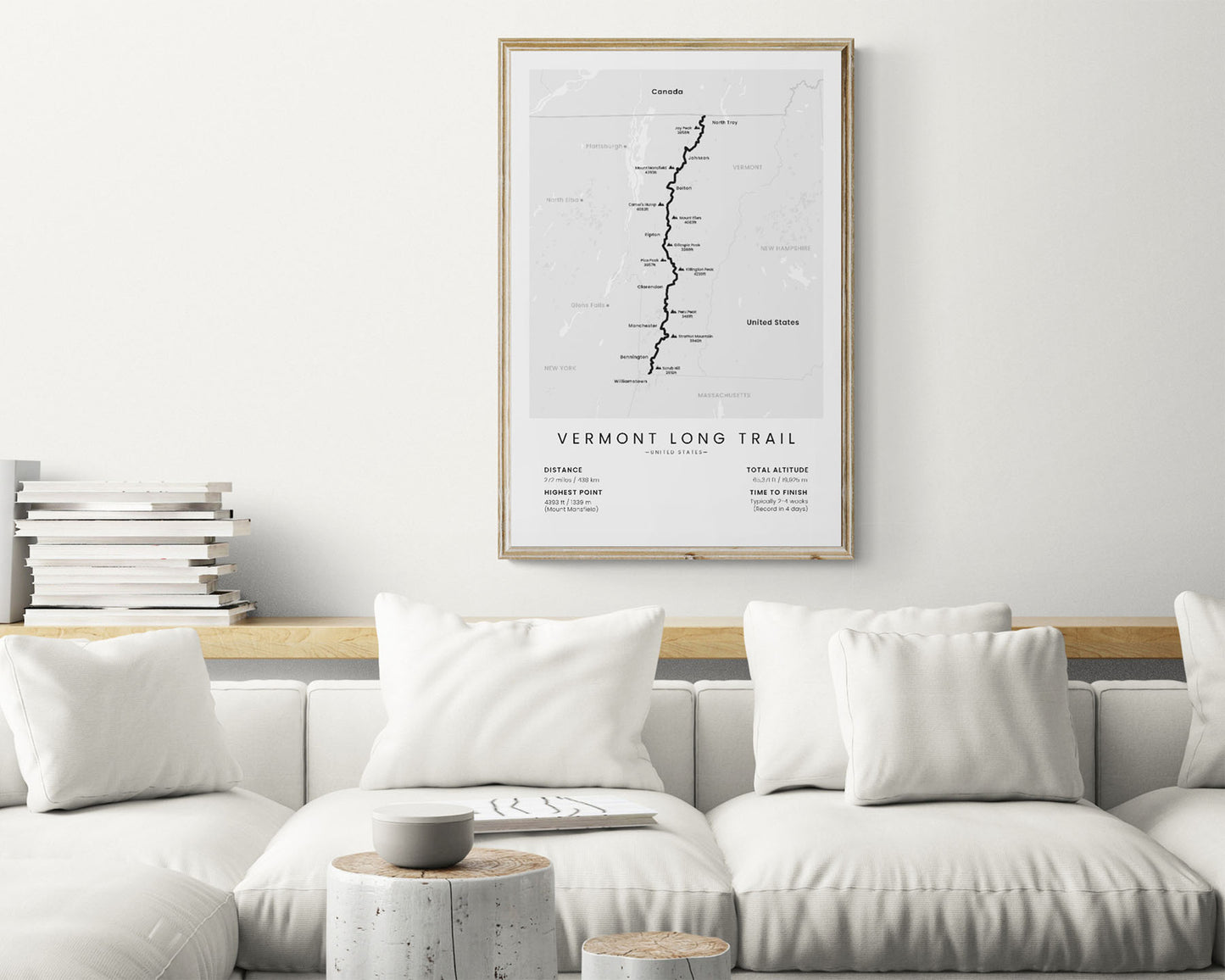 Vermont Long Trail path print in minimal room decor (Green Mountains)