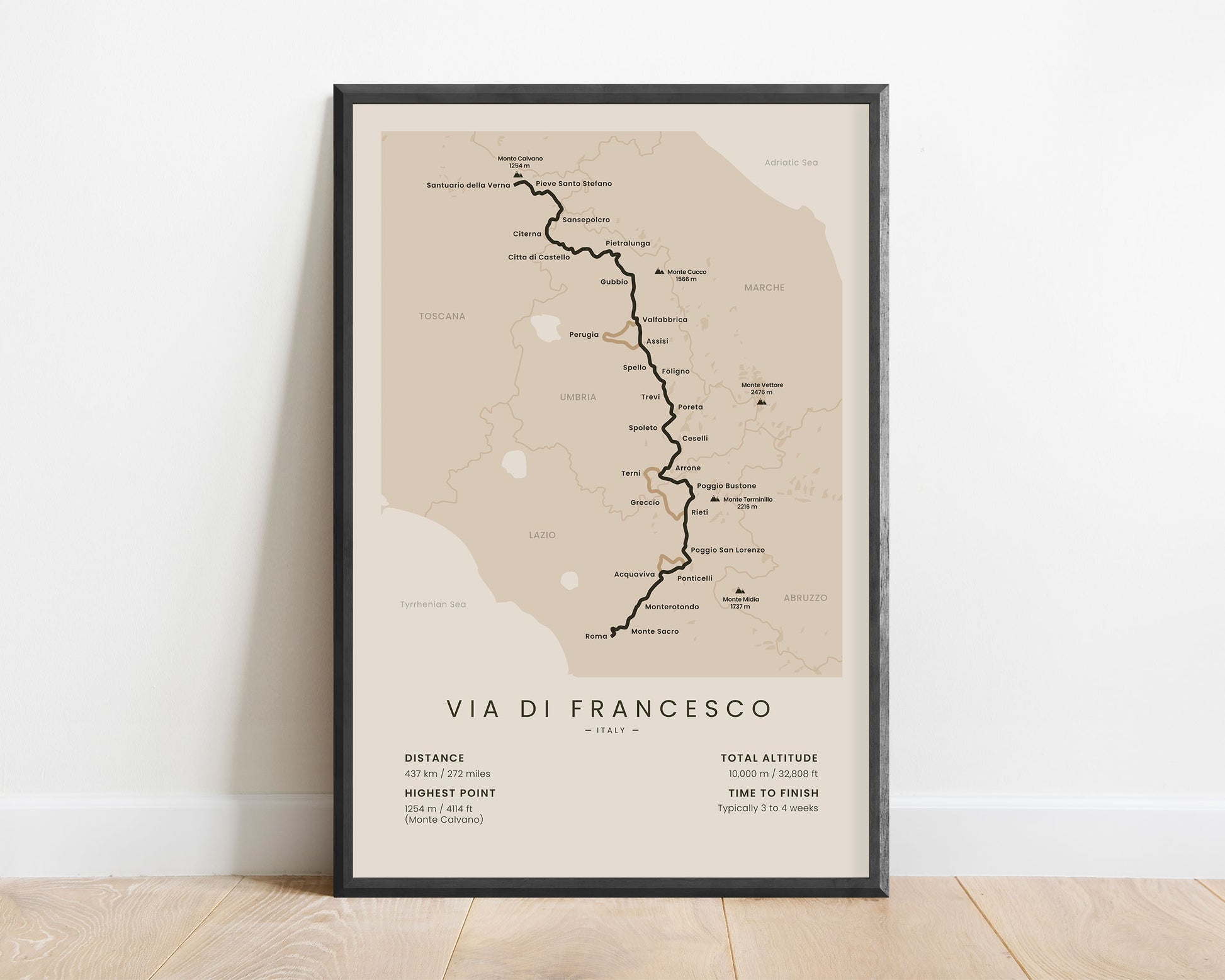 St Francis Way (Tuscany) Hike Print with Beige Background