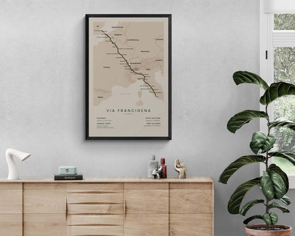 Via Francigena (Canterbury to Rome, Europe, Italy, Switzerland, United Kingdom, France) Trail Print in Minimal Room Decor