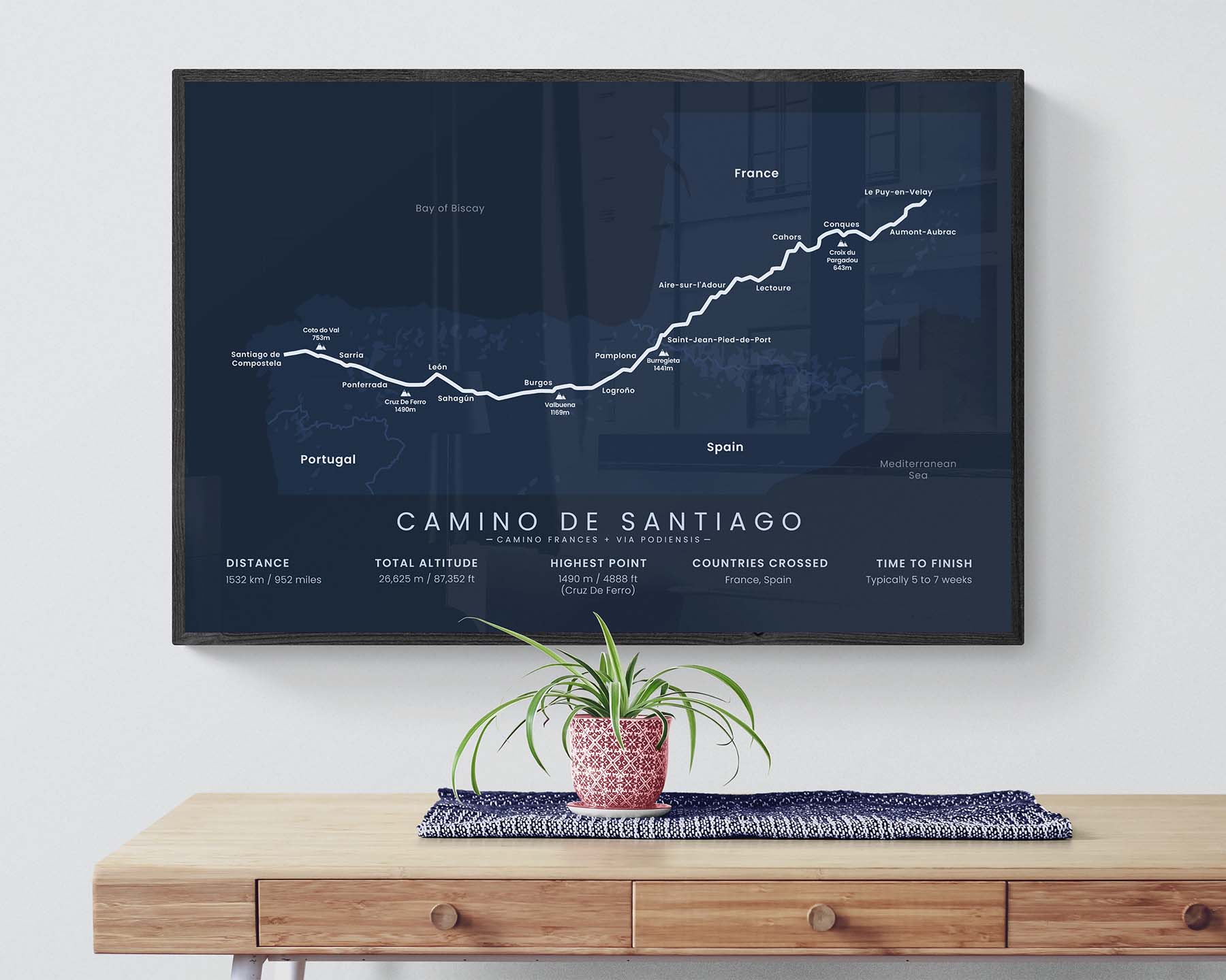 way of saint james (France) path poster in minimal room decor