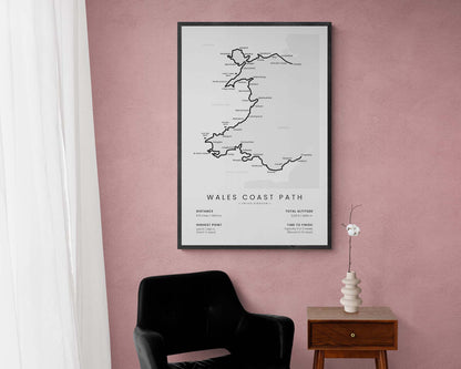 Wales Coast Path (United Kingdom) track map art in minimal room decor