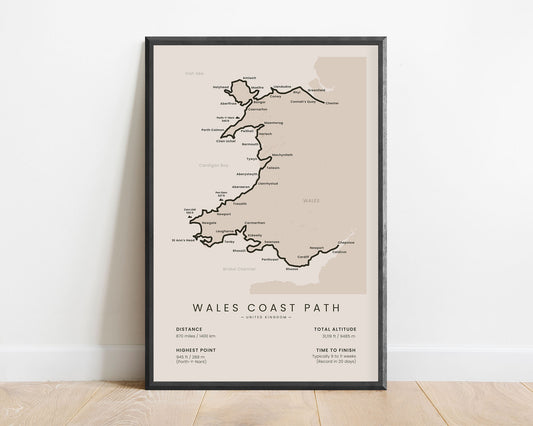 Llwybr Arfordir Cymru (Llyn Coastal Path) trek wall art with beige background