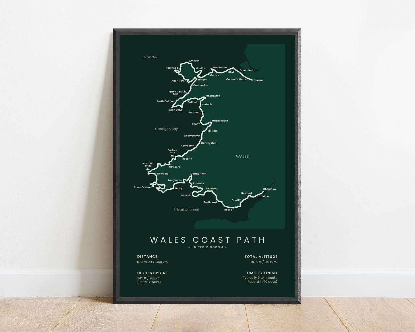 Wales Coast Path (North Wales Path) path art print with green background