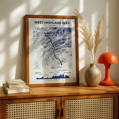 West Highland Way (Ben Nevis) Relief Map Wall Decor with Blue Background