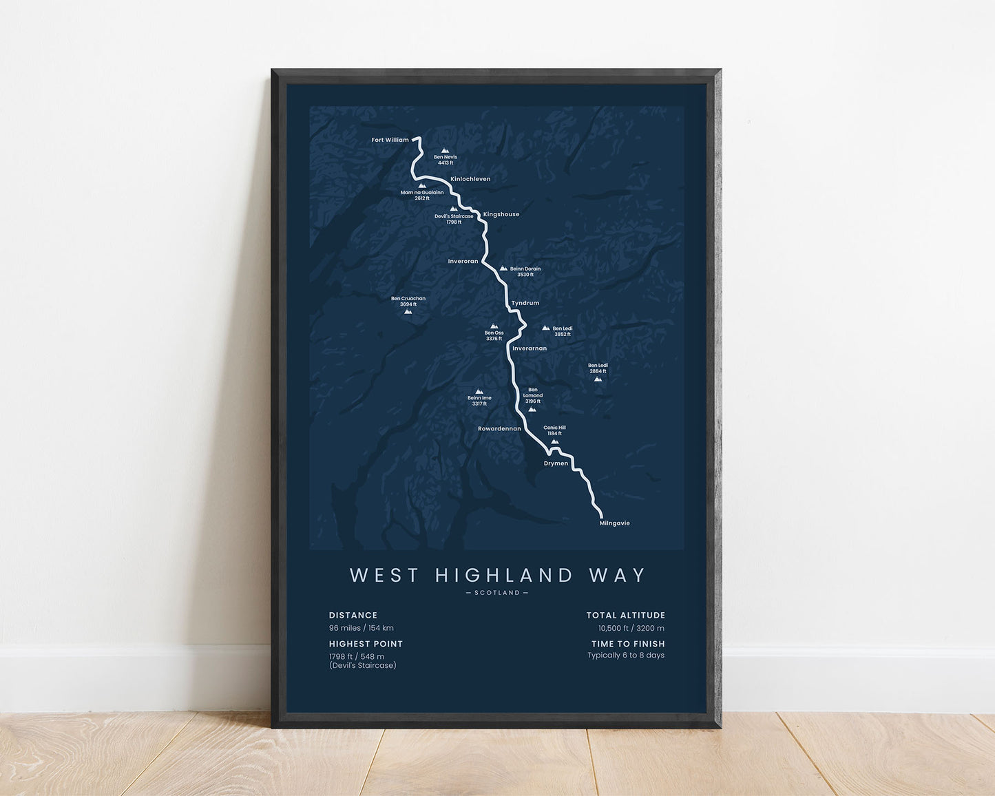 West Highland Way (United Kingdom) Path Poster with Blue Background