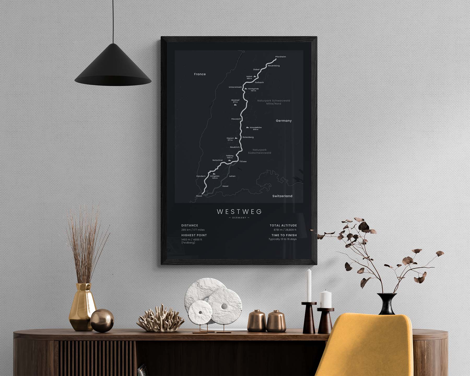 Westweg (Switzerland) Trail Wall Art in Minimal Living Room Decor